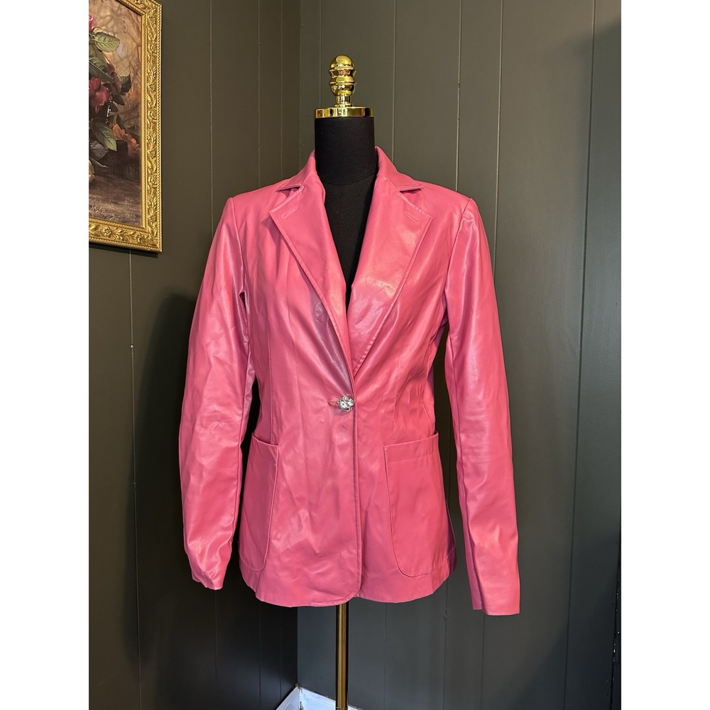 Vintage Shape Fx Bubblegum Pink Polyvinyl Blazer 10 Boss Babe Unique Retro - Picture 1 of 13